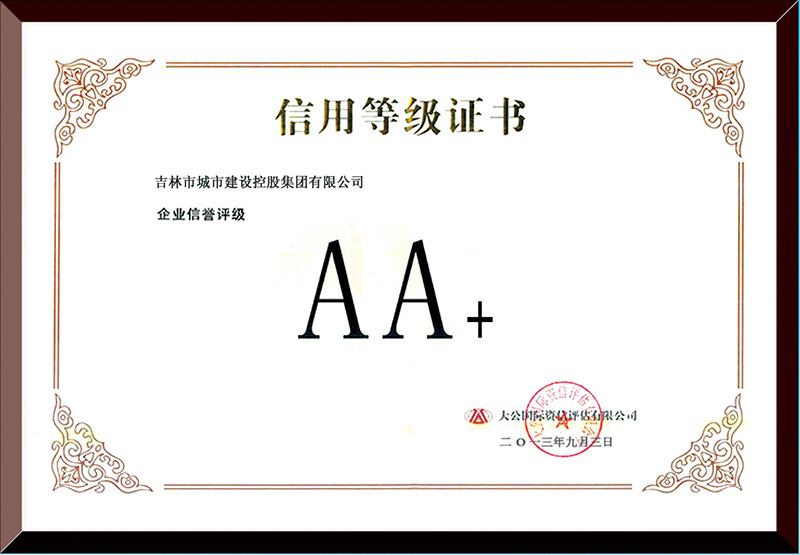 AA+信用等級(jí)證書